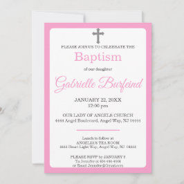 Pink & Gray Cross Watercolor Baptism Einladung