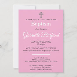 Pink & Gray Cross Watercolor Baptism Einladung