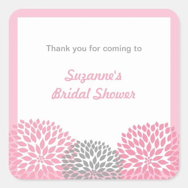 Pink Gray Dahlia Bridal oder Baby Showvorteil Quadratischer Aufkleber (Vorderseite)