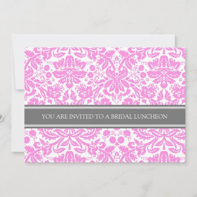 Pink Gray Damask Bridal Lunch Invitation Einladung (Vorderseite)