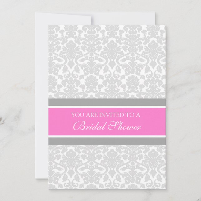 Pink Gray Damask Bridal Shower Invitation Cards Einladung (Vorderseite)