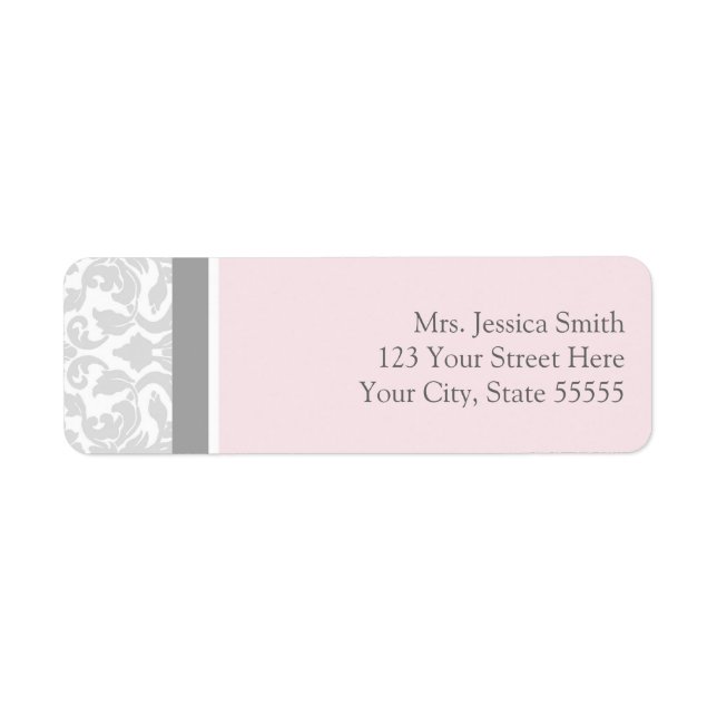 Pink Gray Damask Custom Rücksendeadressen-Aufklebe (Vorne)