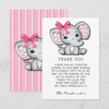Pink Gray Elephant Baby Dusche Danke Karten