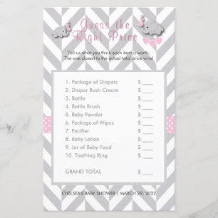 Pink & Gray Elephant Baby Dusche - raten Sie mal, 