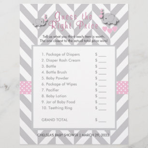 Pink & Gray Elephant Baby Dusche - raten Sie mal,  Flyer