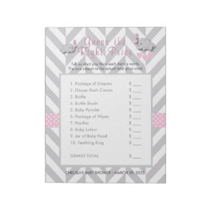 Pink & Gray Elephant Baby Dusche - raten Sie mal,  Notizblock
