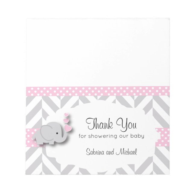 Pink & Gray Elephant Babydusche | Candy Toppers Notizblock (Vorderseite)