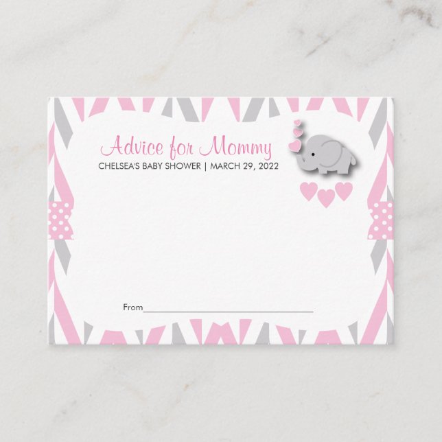 Pink & Gray Elephant Babydusche Sm - Beratung Hinweiskarte (Vorderseite)