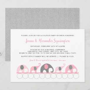 Pink Gray Elephants Paare Girl Dusche Einladung