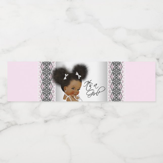 Pink Gray Ethnic Baby Girl Water Bottle Labels (Einzelnes Label)