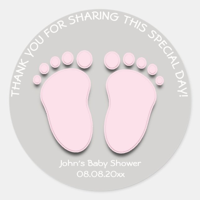 Pink Gray Feet Baby Dusche Gefallen Geschenk Danke Runder Aufkleber (Vorderseite)