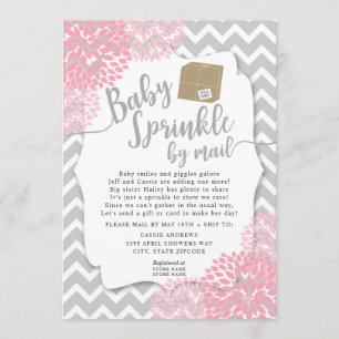 Pink Gray Floral Baby Sprinkle per Post Einladung