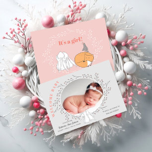 Pink Gray Floral Woodland Animals Baby Girl Birth Ankündigung