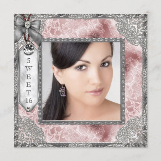 Pink Gray Foto Sweet 16 Geburtstagsparty Einladung