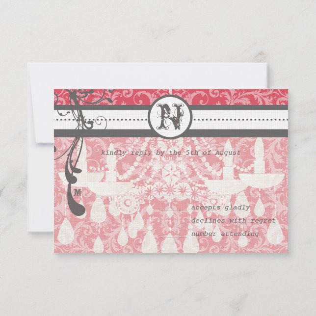 Pink & Gray Funky Wirbel Wedding RSVP Karte (Rückseite)