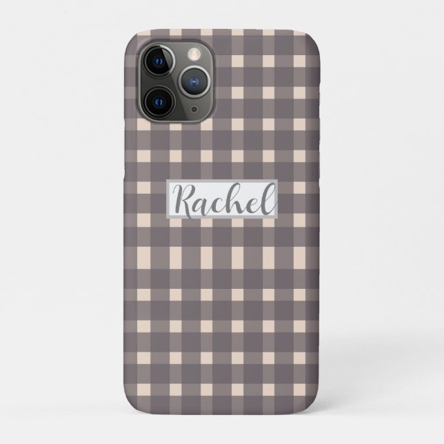 Pink Gray Gingham Personalisiert Case-Mate iPhone Hülle (Rückseite)