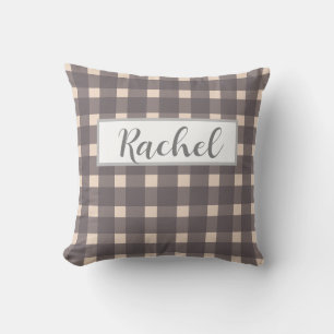 Pink Gray Gingham Personalisiert Kissen