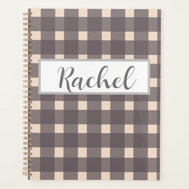 Pink Gray Gingham Personalisiert Planer (Vorderseite)