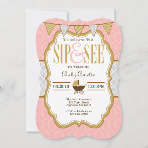 Pink Gray Gold Sip und sehen Sie Einladung