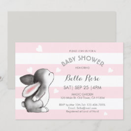 Pink Gray Heart Bunny Baby Shower Einladungen