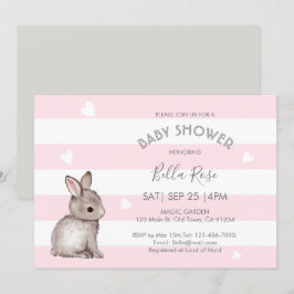 Pink Gray Heart Bunny Baby Shower Einladungen