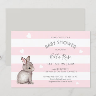 Pink Gray Heart Bunny Baby Shower Einladungen