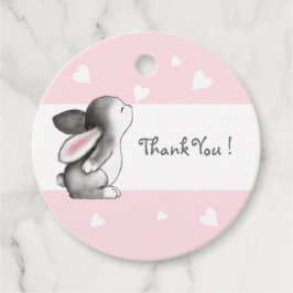 Pink Gray Heart Bunny Baby Shower Fevor Tags Geschenkanhänger