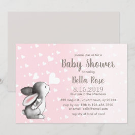 Pink Gray Hearts Bunny Baby Shower Einladungen