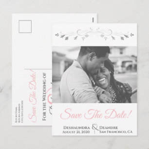 Pink & Gray Hochzeit Speichern Sie das Datum Postk Feiertagspostkarte