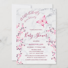 Pink Gray Marble Butterfly | Girl Baby Dusche Einladung
