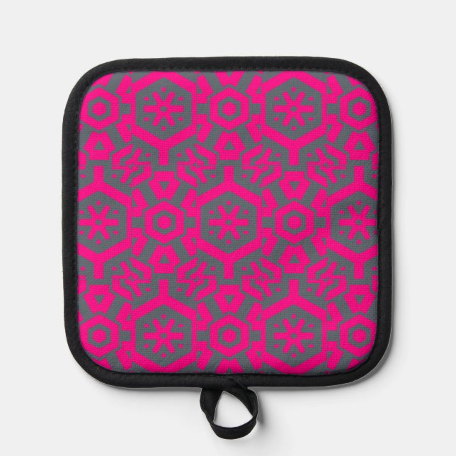 Pink Gray Modern Geometric Oven Mitt Pot Holder Topflappen (Vorderseite)