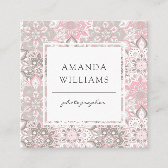 Pink Gray Modern Geometric Square Quadratische Visitenkarte (Vorderseite)