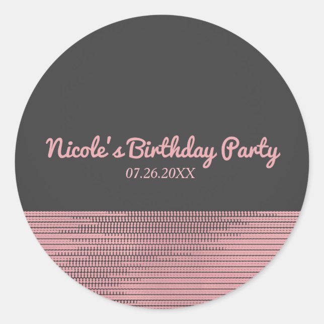 Pink & Gray Moderne Glam Sequins Chic Elegante Gef Runder Aufkleber (Vorderseite)