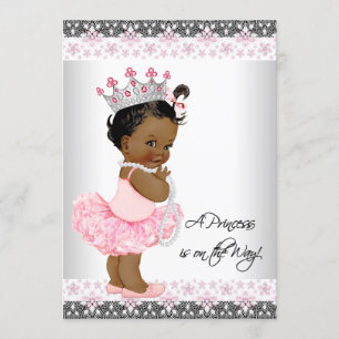 Pink Gray Pearls Lace Ethnic Baby Girl Dusche Einladung