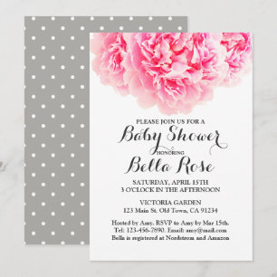 Pink Gray Peony Baby Showeinladungen Einladung