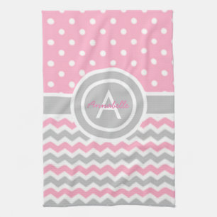 Pink Gray Polka Dot Zickzack Geschirrtuch