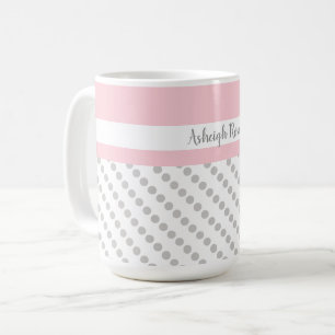 Pink & Gray, Polka Dots, Personalisiert Kaffeetasse