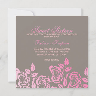 Pink & Gray Rose Petal Sweet 16 Geburtstag Einladu Einladung