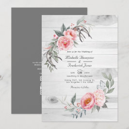 Pink & Gray Rustic Bohemisch Floral QR Code Weddin Einladung