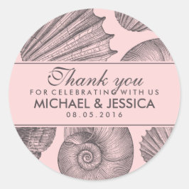 Pink Gray Seashell Gastgeschenk Hochzeit Danke Sti Runder Aufkleber