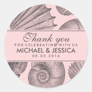Pink Gray Seashell Gastgeschenk Hochzeit Danke Sti Runder Aufkleber