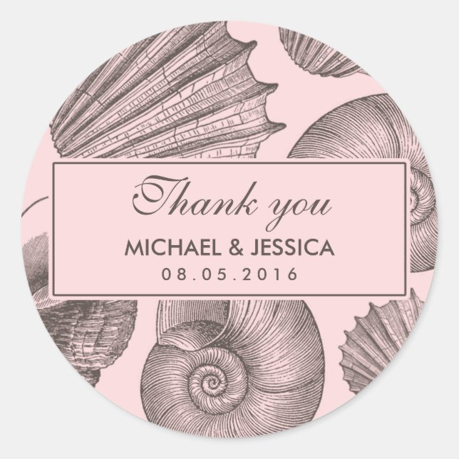Pink Gray Seashell Gastgeschenk Hochzeit Danke Sti Runder Aufkleber (Vorderseite)