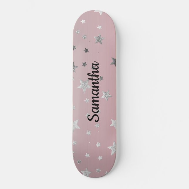 Pink Gray Stars Ombre Stilvolle Chic Modern Trendy Skateboard (Vorderseite)