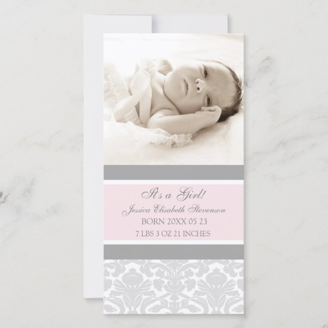 Pink Gray Template New Baby Birth Ankündigung (Vorderseite)