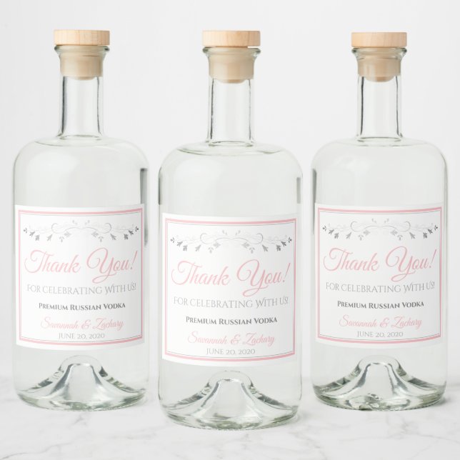 Pink & Gray Wedding Liquor Flasche Label Vielen Da Alkoholflaschenetikett (Flaschen)