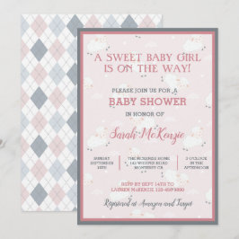 Pink Gray White Baby Lambs Leaping Baby Dusche Einladung