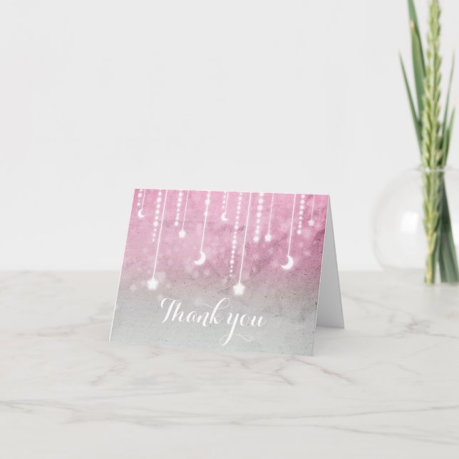 Pink Gray White Moon & Stars Celestie Vielen Dank Dankeskarte (Vorderseite)