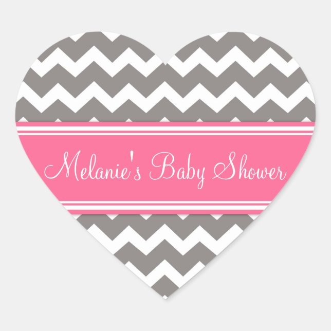 Pink Gray Zickzack Baby Dusche Pflegeaufkleber Herz-Aufkleber (Vorderseite)