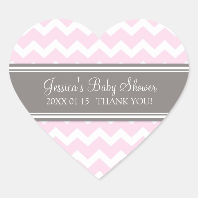 Pink Gray Zickzack Baby Dusche Pflegeaufkleber Herz-Aufkleber (Vorderseite)