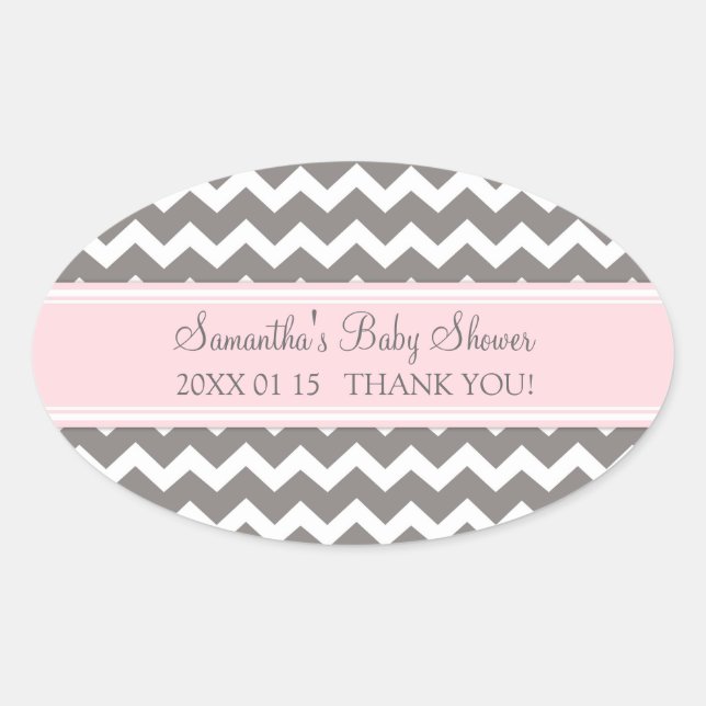 Pink Gray Zickzack Baby Dusche Pflegeaufkleber Ovaler Aufkleber (Vorderseite)